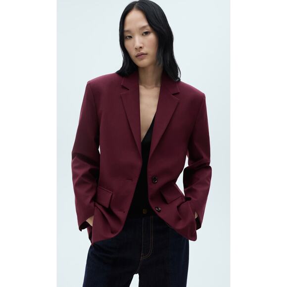 MNG Mango Wool Blazer Jacket Maroon Womens Size Large New - Picture 1 of 12